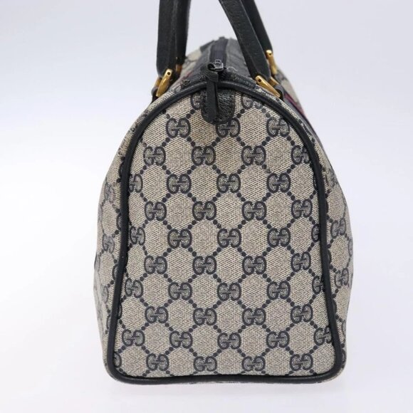 GUCCI GG Supreme Sherry Line Boston Bag PVC Navy Red gold Auth 138290 - Picture 6 of 16
